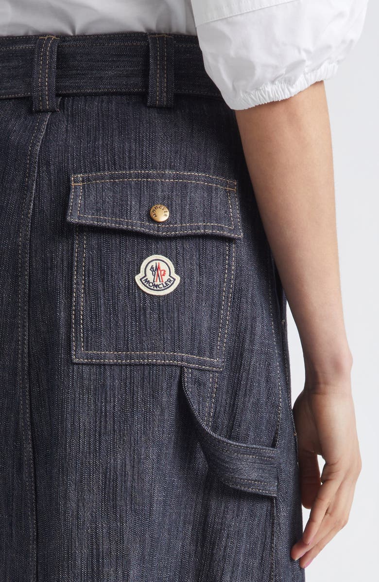 Moncler Belted Denim Midi Skirt, Alternate, color, Blue