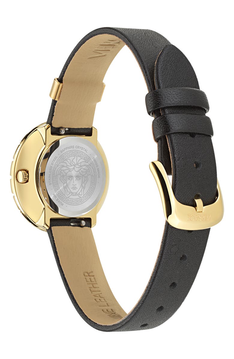 Versace La Greca Leather Strap Watch, 28mm, Alternate, color, 