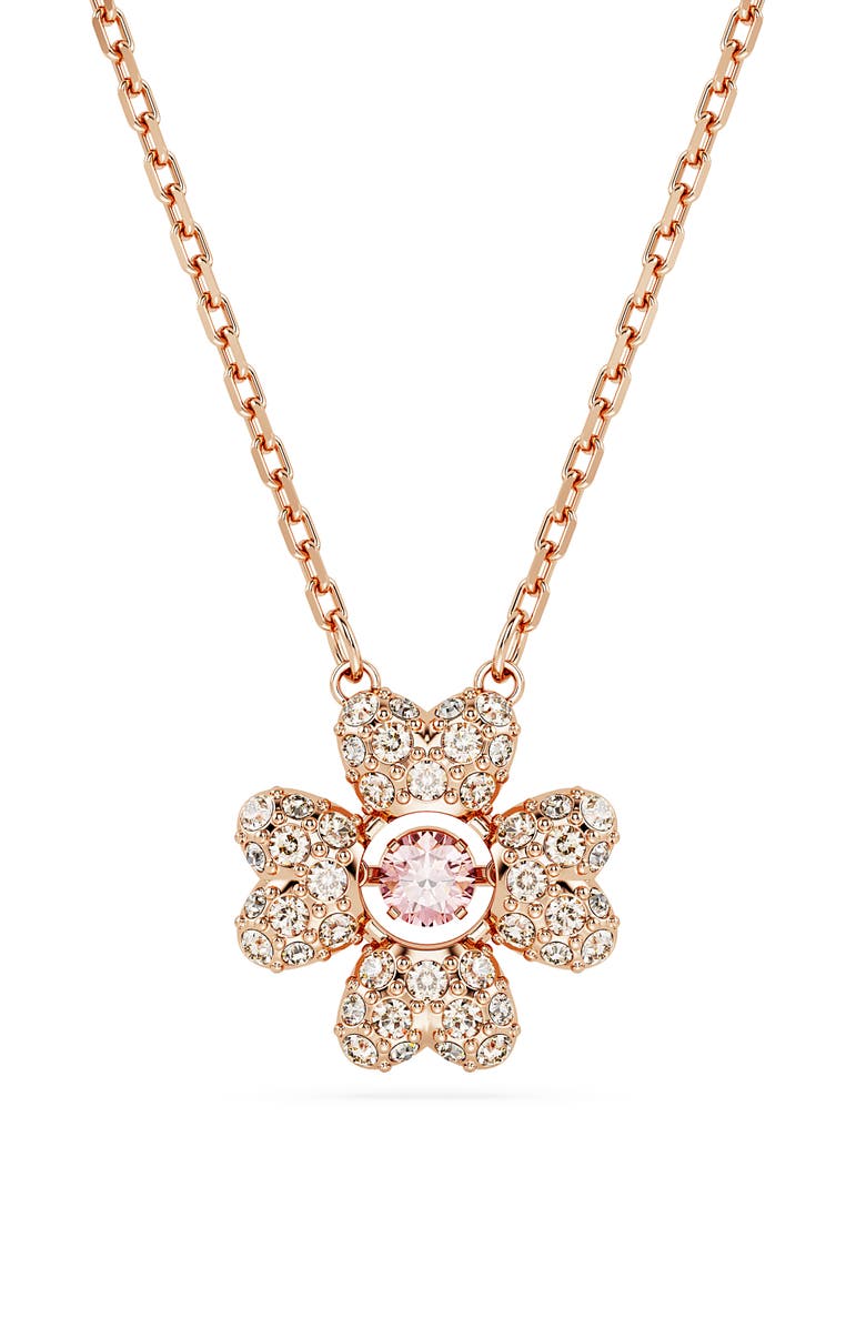 Swarovski Idyllia Crystal Pavé Clover Pendant Necklace, Main, color, White/ Rose Gold