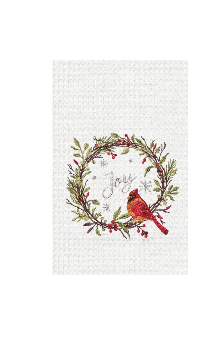 C&F Home Joy Cardinal Embroidered Waffle Weave Kitchen Towel, Alternate, color, White