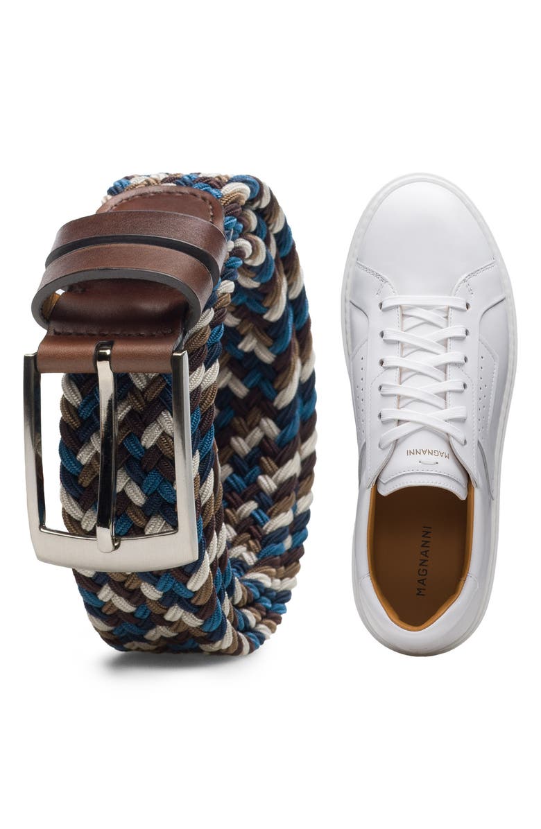 Magnanni Nadal Woven Stretch Belt, Alternate, color, Mid Brown/ Navy