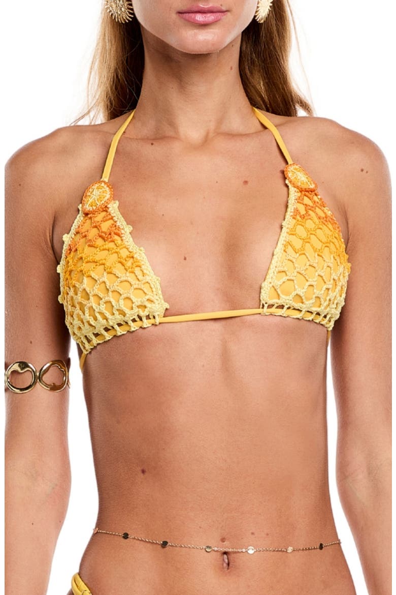 Missy Crochet Overlay Triangle Bikini Top, Main, color, YELLOW