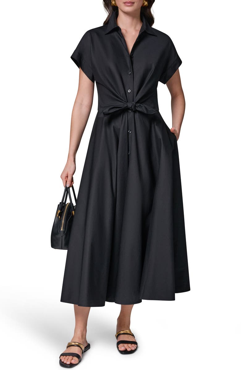 Donna Karan New York Tie Waist Short Sleeve Stretch Cotton Midi Shirtdress, Alternate, color,