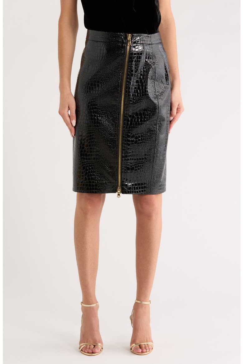 Cannes Croc Embossed Faux Leather Pencil Skirt, Main, color, BLACK