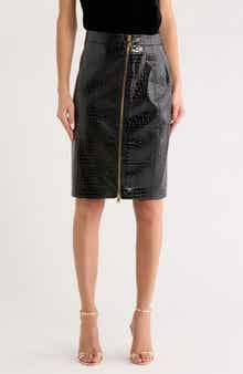 L'AGENCE Cannes Croc Embossed Faux Leather Pencil Skirt