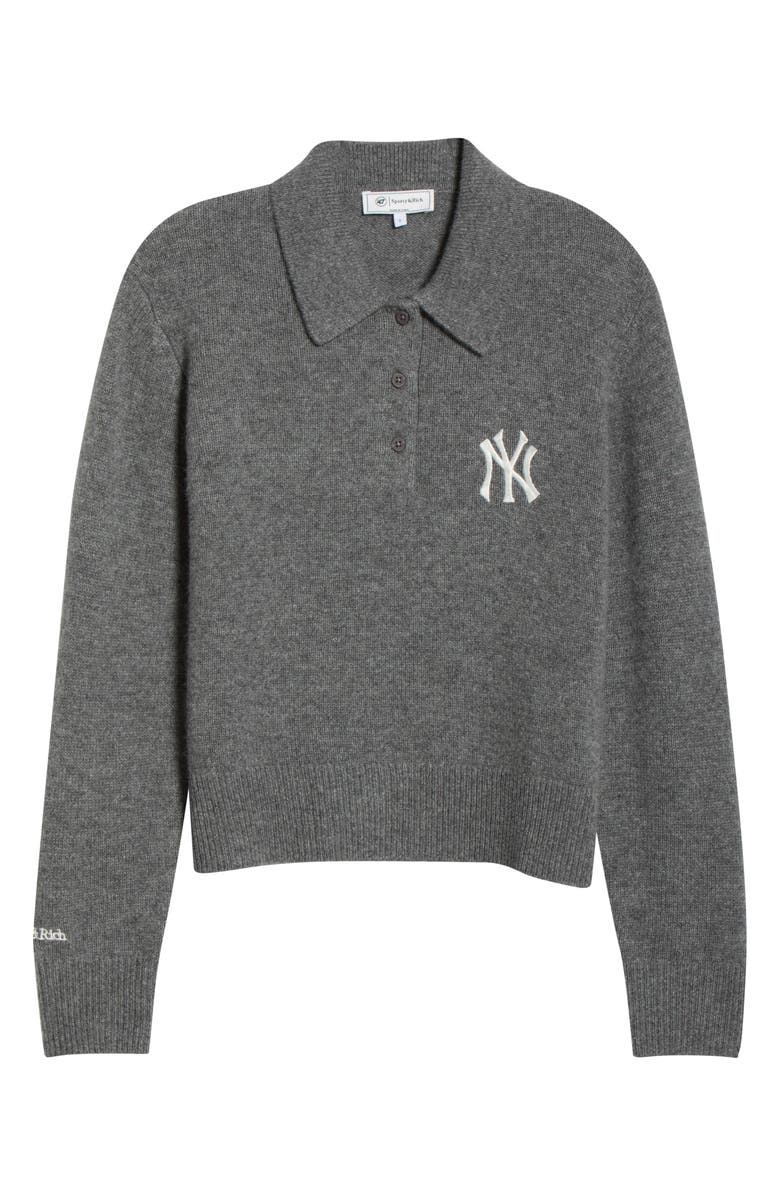 Sporty & Rich Heritage Yankees Serif Cashmere & Wool Sweater, Main, color, Dark Grey