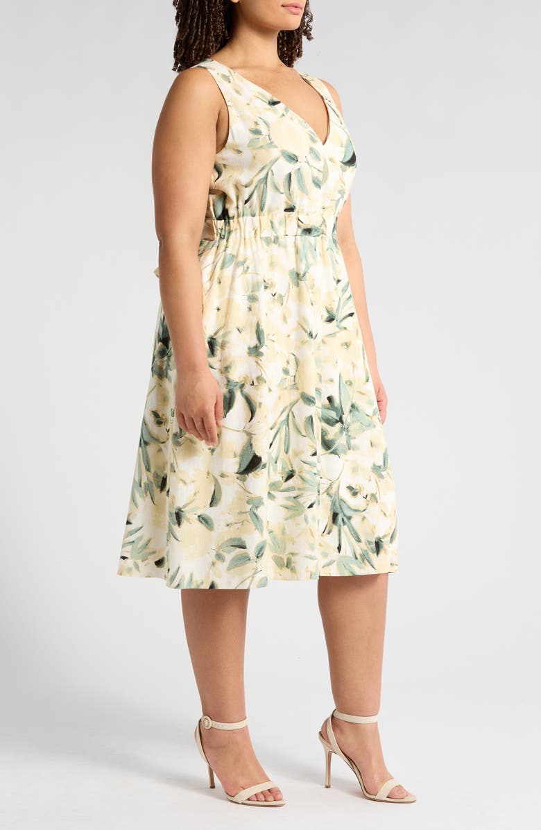 Anne Klein Floral Linen Blend Fit & Flare Dress, Alternate, color,