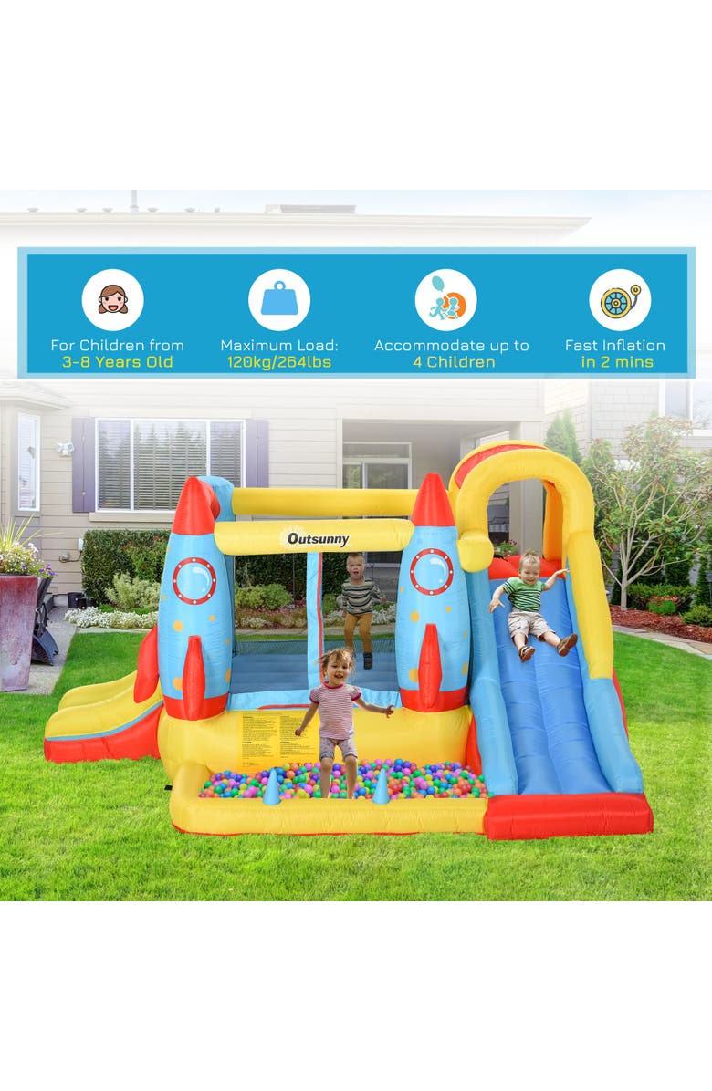 Outsunny 4-in-1 2 Slides Kids Inflatable Bounce House Jumping Castle, Alternate, color, Multi Color