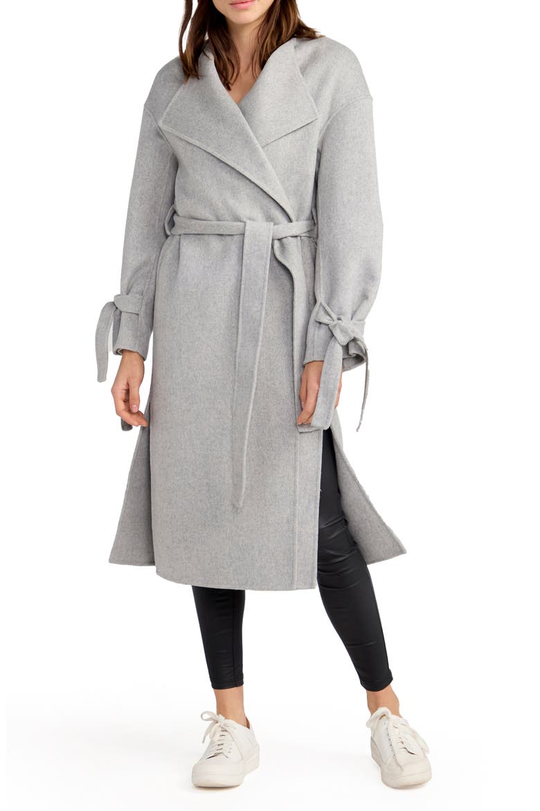 Head over Heels Collarless Belted Wool Blend Coat, Main, color, GREY MARLE