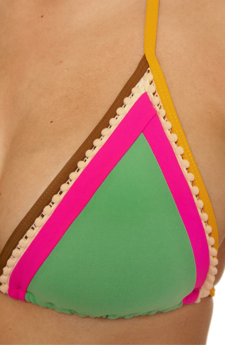 Lucky Brand Maldives Colorblock Pom Trim Triangle Bikini Top, Alternate, color, Sea Grass