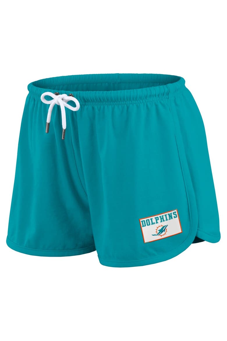 Women's WEAR by Erin Andrews Aqua Miami Dolphins Heavy Rugby Jersey Long Sleeve T-Shirt & Shorts Lounge Set, Alternate, color, Aqua