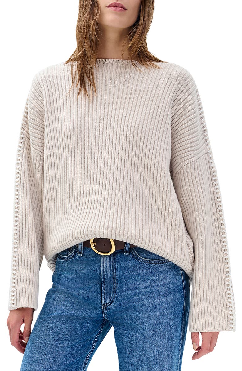rag & bone Ingrid Boatneck Wool Rib Sweater, Main, color, Light Oat