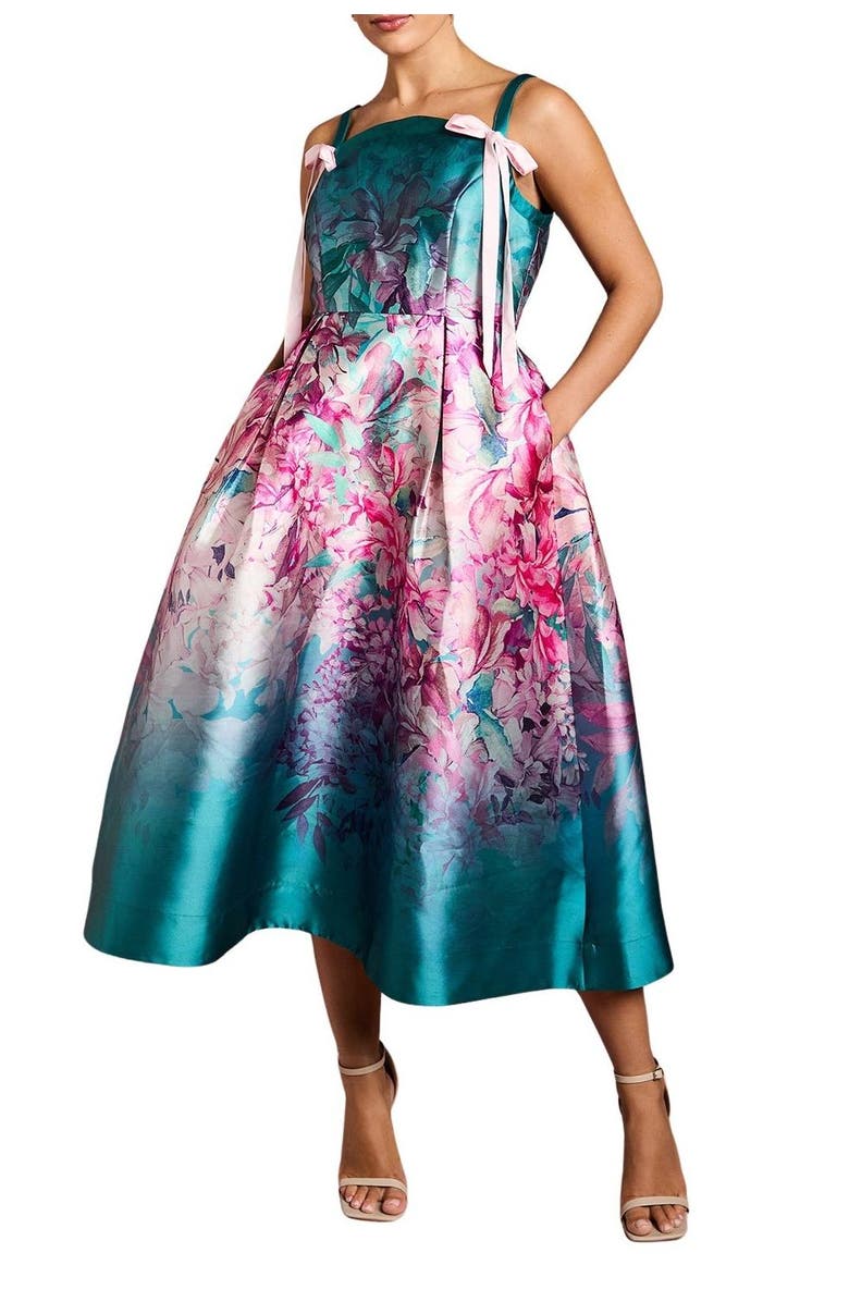 Coast Strappy Bow Detail Twill Midi Dress, Alternate, color, Teal