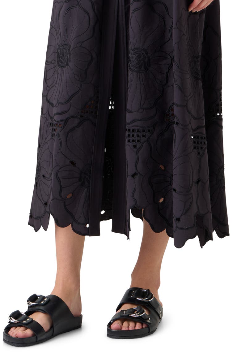 Flower Eyelet Cotton Poplin Midi Skirt, Alternate, color, BLACK