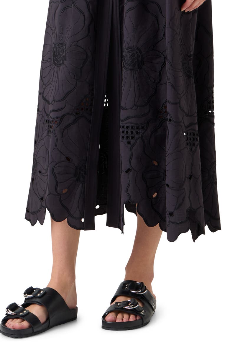 Akris punto Flower Eyelet Cotton Poplin Midi Skirt, Alternate, color, Black