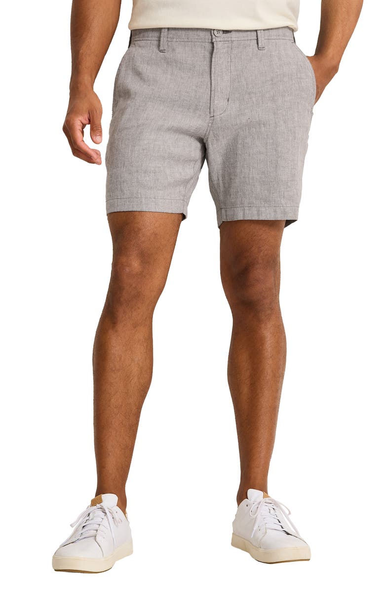 Tommy Bahama Beach Coast 7-Inch Flat Front Linen & Cotton Shorts, Main, color, Bala Shark