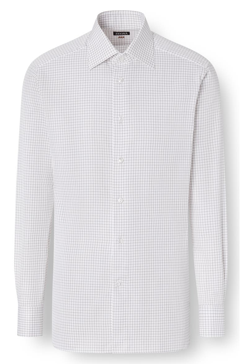 Grid Cotton Dress Shirt, Alternate, color, WHITE AND BROWN