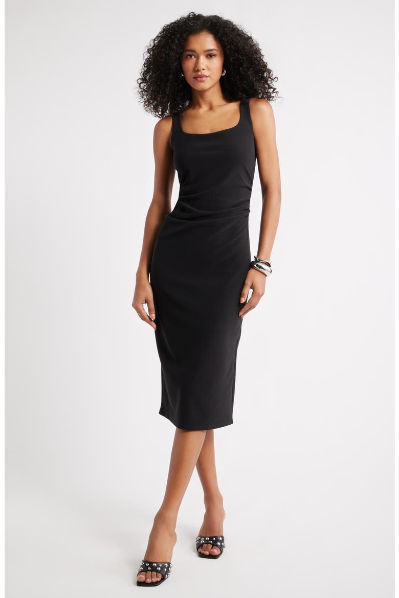 Bonded Crepe Midi Dress, Main, color, BLACK