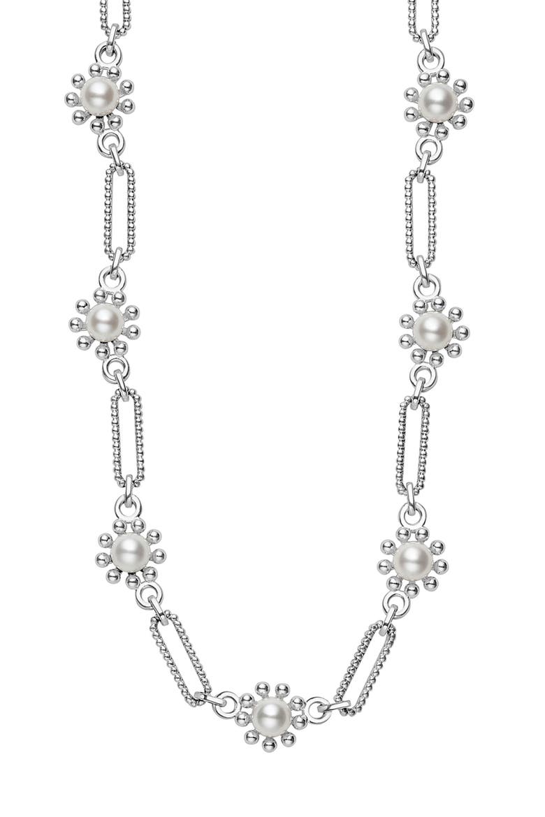 Sterling Silver Luna Fleur Cultured Pearl Necklace, Alternate, color, SILVER
