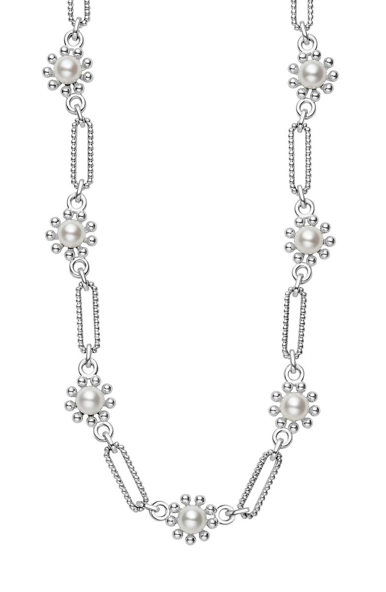 LAGOS Sterling Silver Luna Fleur Cultured Pearl Necklace, Alternate, color, Silver