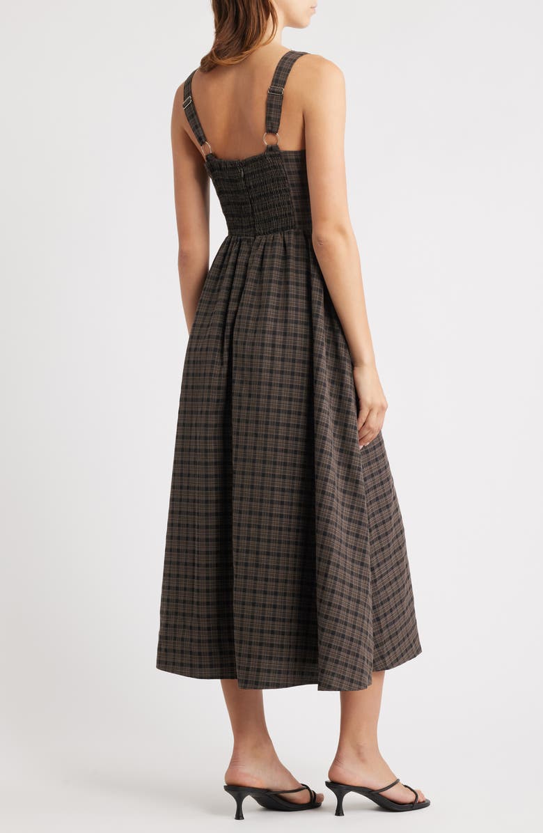 MOON RIVER Plaid Sweetheart Neck Fit & Flare Midi Dress, Alternate, color, Dark Brown
