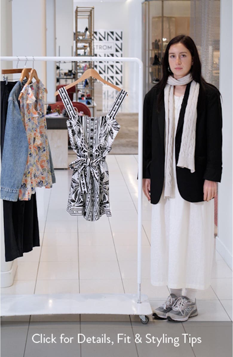 Monochrome Elegance Scarf Print Belted Linen Blend Romper