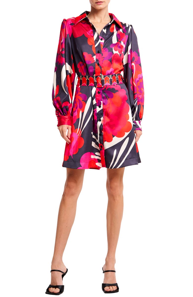 CIEBON Billy Floral Print Long Sleeve Shirtdress, Main, color, 