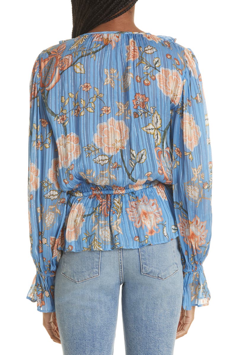 Ramy Brook Veronica Floral Metallic Ruffle Blouse, Alternate, color, 