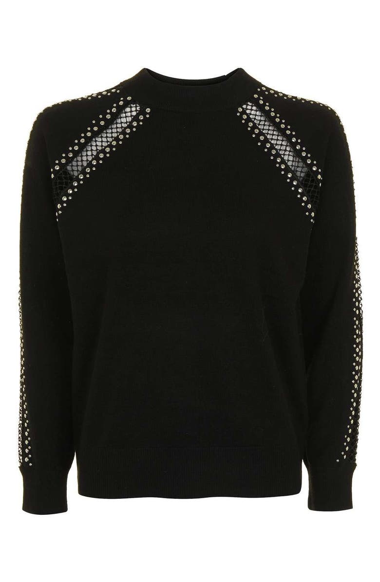 Topshop Stud Lattice Sweater, Alternate, color,
