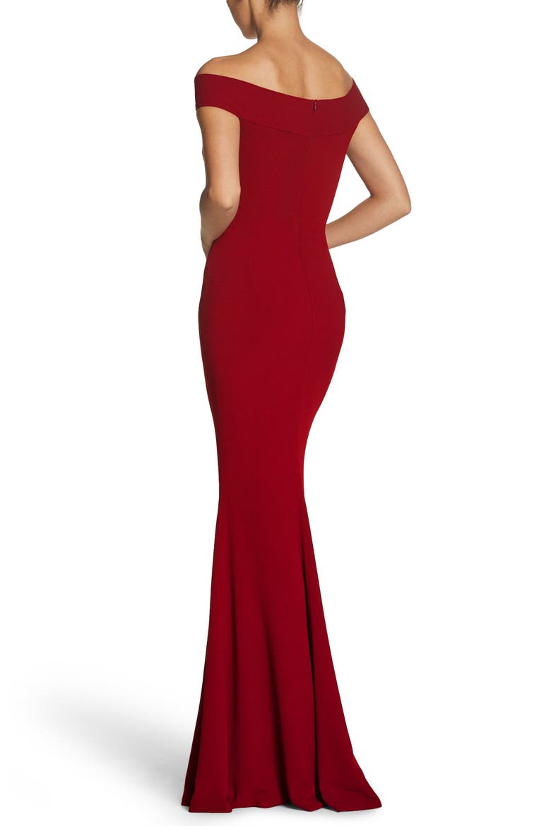Jackie Off the Shoulder Crepe Trumpet Gown, Alternate, color, GARNET