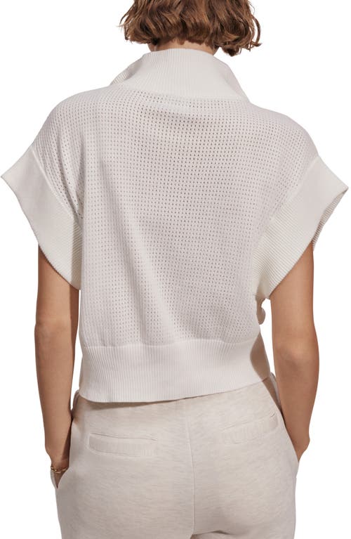 Varley Fulton Short-sleeve Half-zip Cropped Pullover Top In Snow White