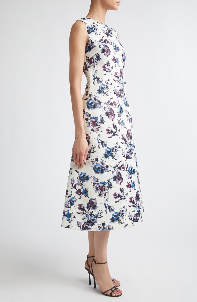 Emilia Wickstead Rumi Floral Satin Fit & Flare Midi Dress, Alternate, color, Floral Purple/Blue On Ivory