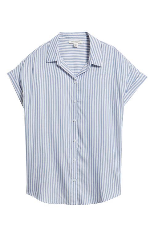 Beachlunchlounge Kenzie Stripe Short Sleeve Button-up Shirt In Blue
