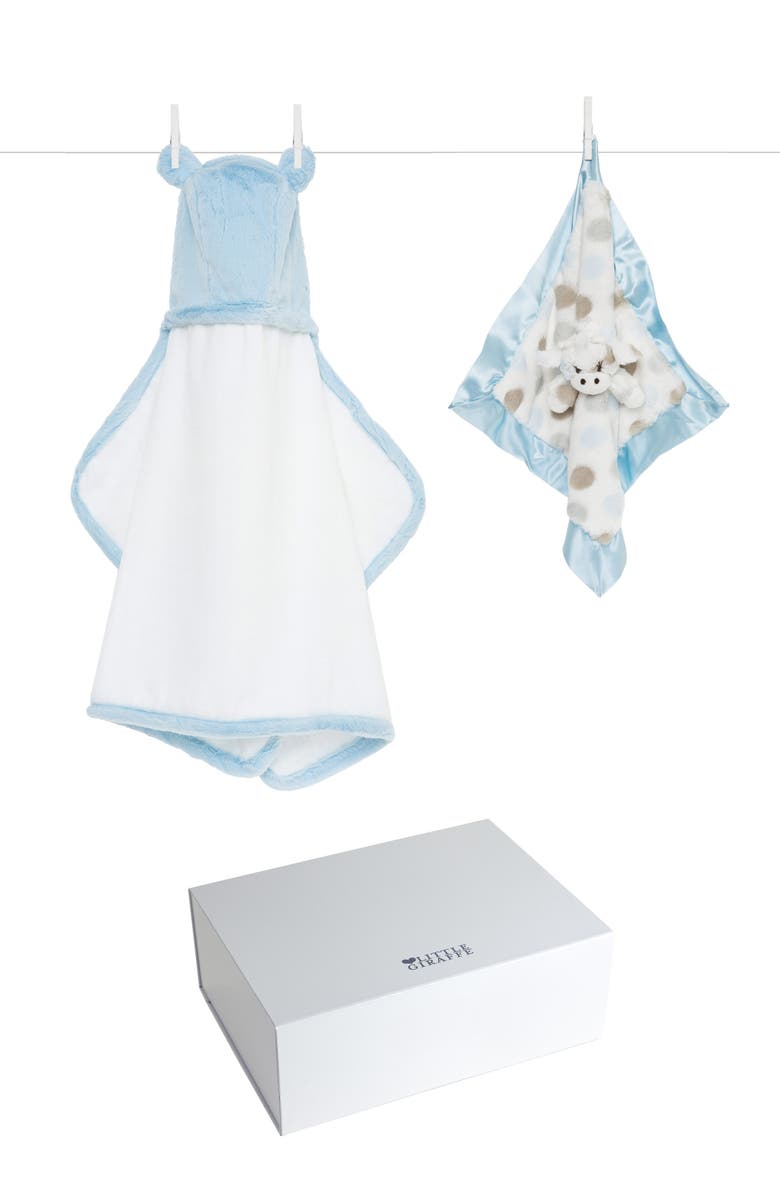 Little Giraffe Hooded Towel & Plush Blankie Bath Bundle, Main, color, Blue