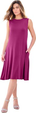 Roaman's Plus Size Stretch Knit Two Pocket Swing Tank Dress