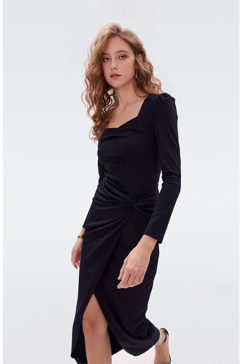 Hughie Long Sleeve Maxi Dress, Alternate, color, BLACK
