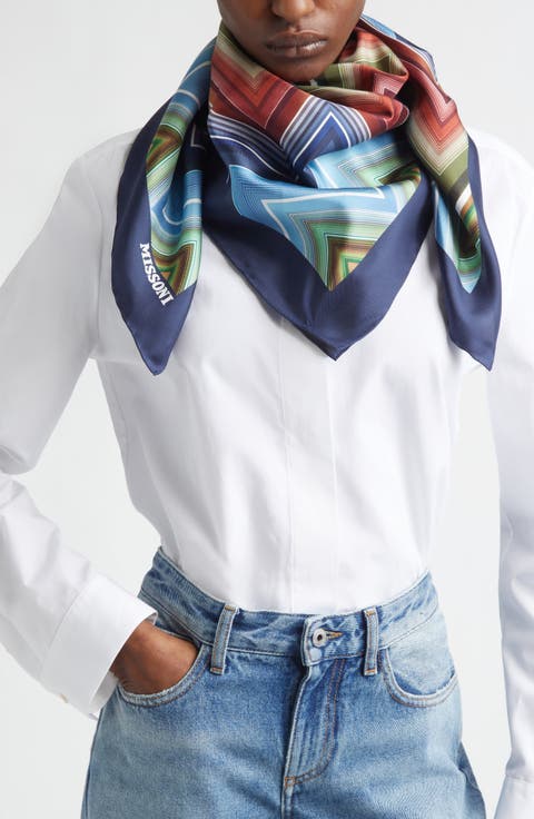 Zigzag Print Silk Square Scarf