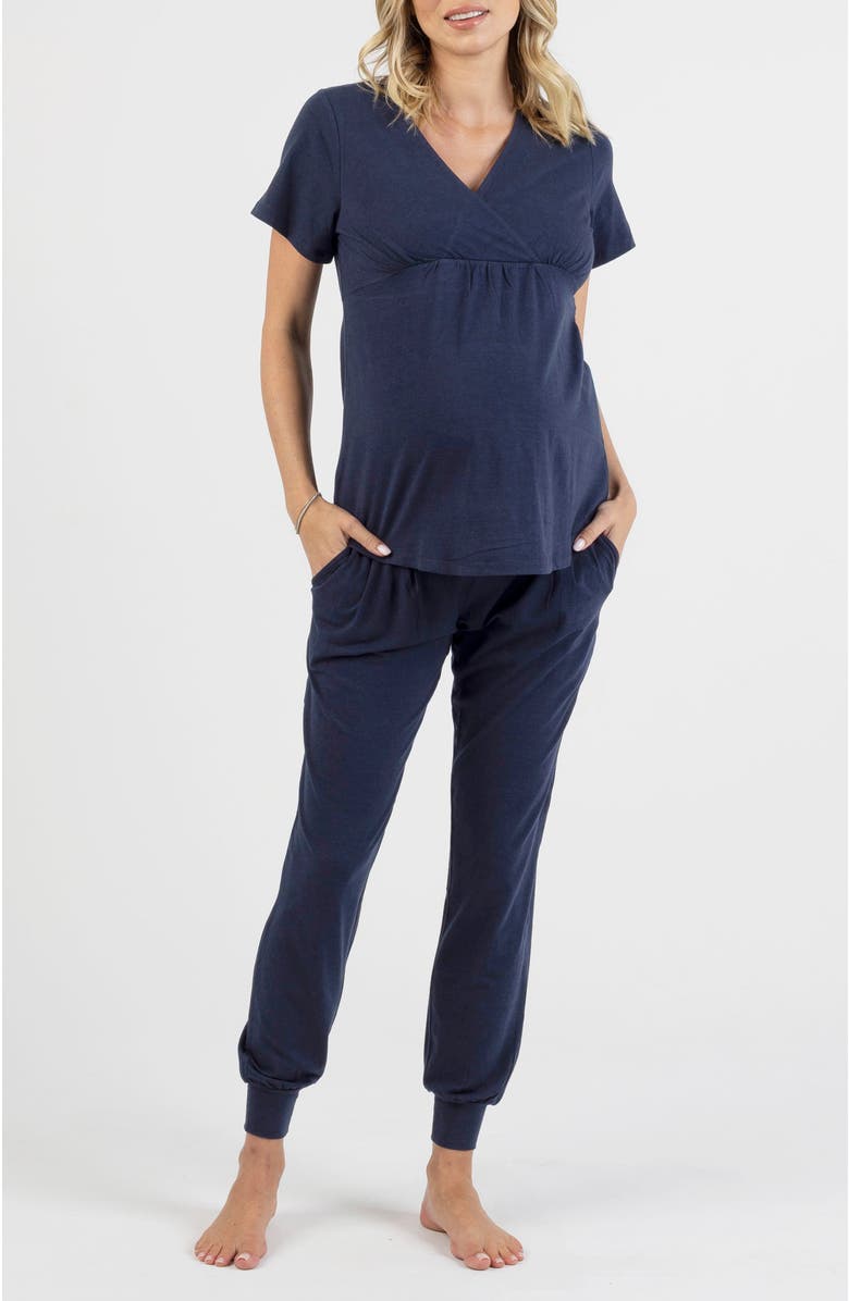 Angel Maternity 2-Piece Kyra Maternity Sleepwear PJ Set, Main, color, Navy