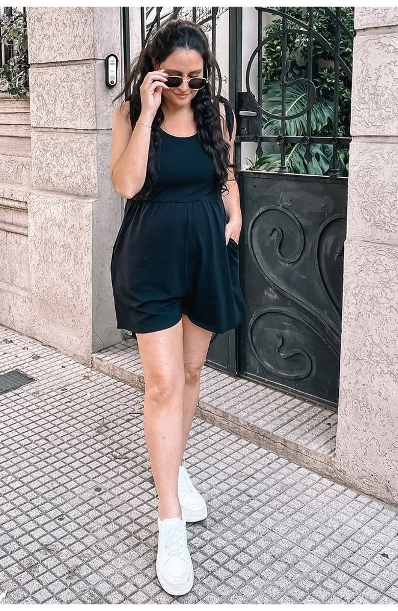 PinkBlush Knot Strap Romper, Alternate, color, Black
