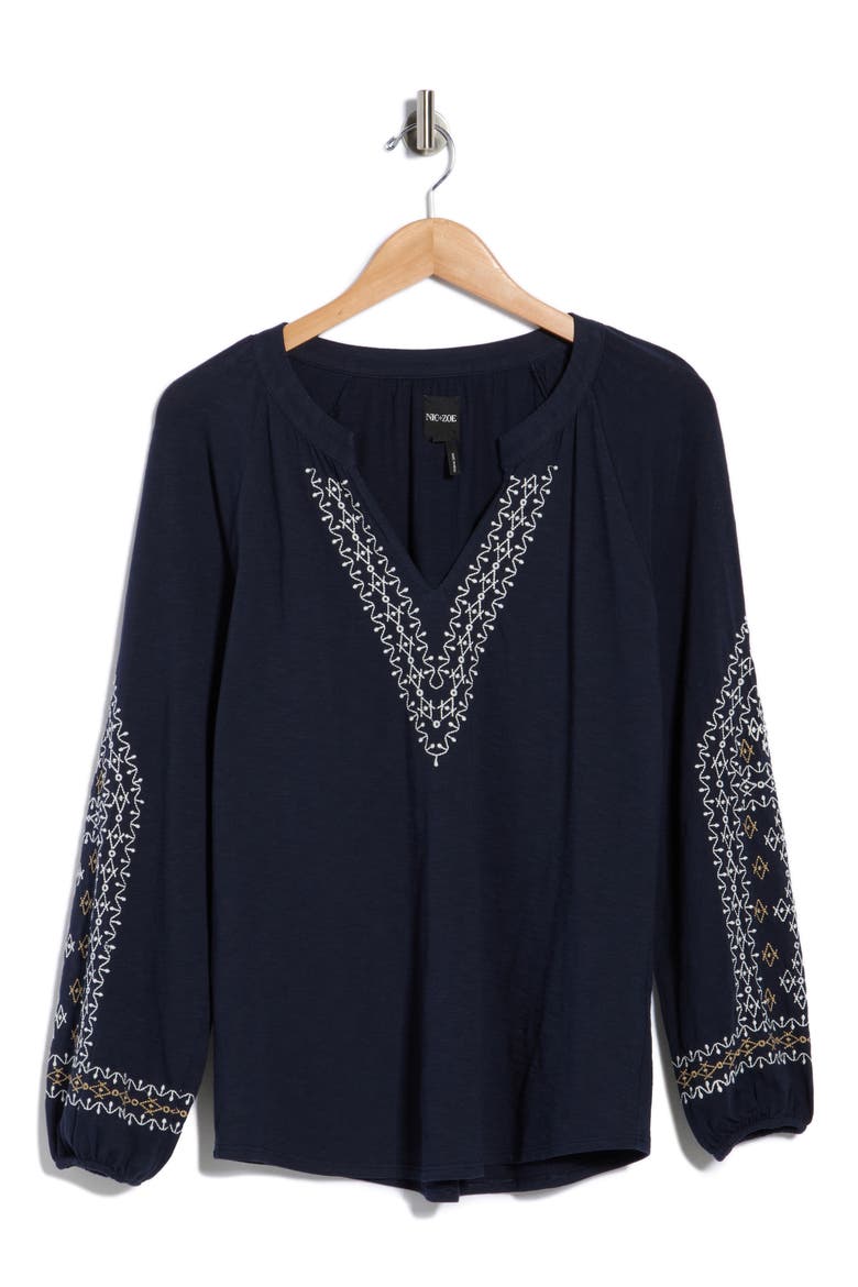 Solstice Embroidered Cotton Blouse, Alternate, color, DARK INDIGO