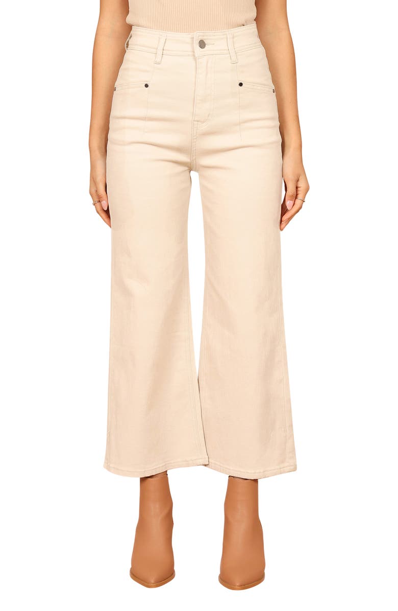 Petal & Pup Georgette High Waist Bootcut Pants, Main, color, Beige