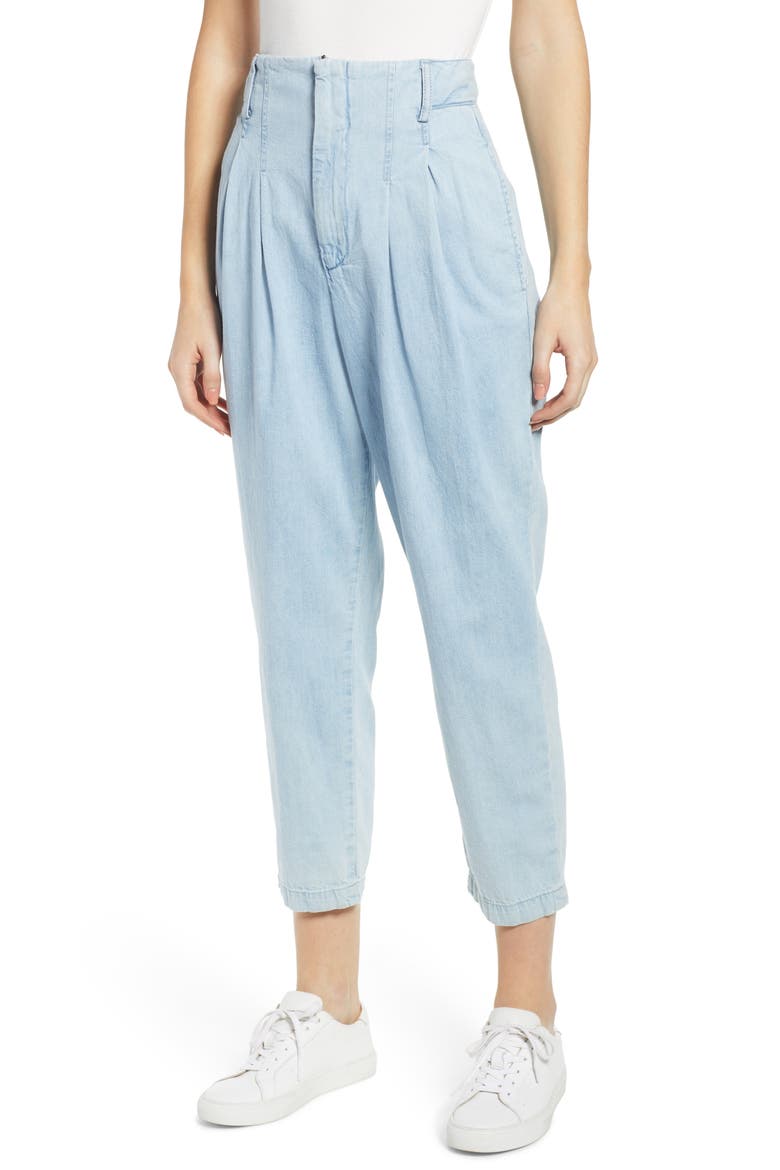Yasmeen Pleated Crop Trousers, Main, color, DIVINE BLUE