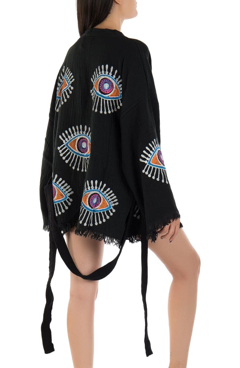 Forever & Always Shoes Sereia Evil Eye Handmade Cotton Short Robe Cover-Up, Alternate, color, Black