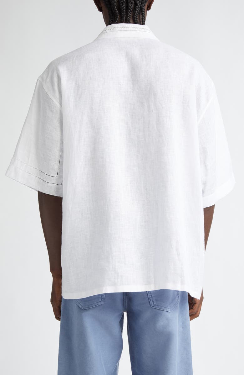 Marni Embroidered Linen Bowling Shirt, Alternate, color, Lily/ White