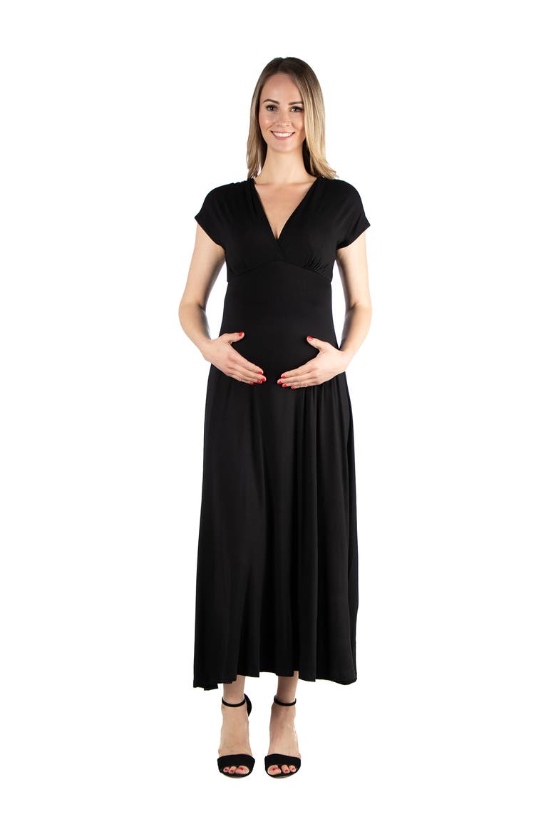 Maternity Cap Sleeve V-Neck Maxi Dress, Main, color, Black