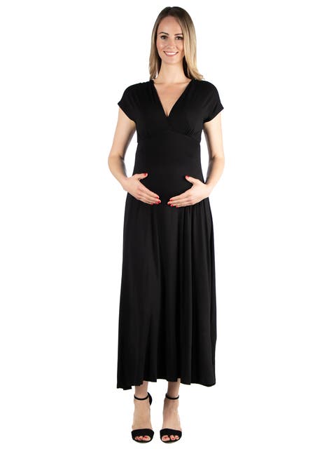 Maternity Cap Sleeve V-Neck Maxi Dress