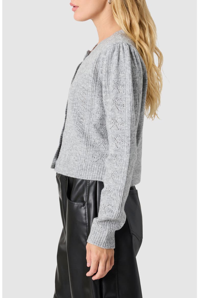 Bow Pointelle Stitch Cardigan, Alternate, color, HEATHER GREY
