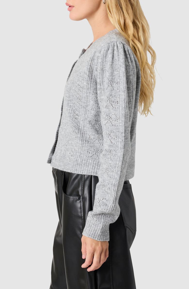 All in Favor Bow Pointelle Stitch Cardigan, Alternate, color, Heather Grey