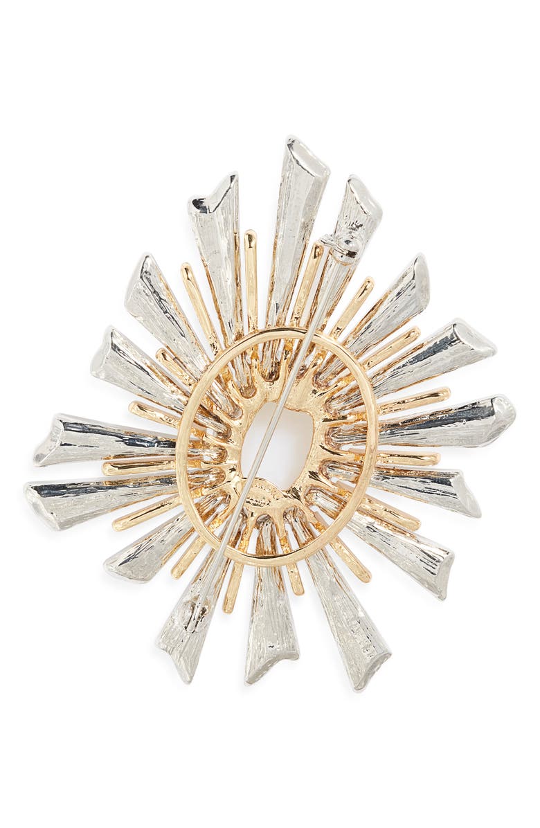 Kenneth Jay Lane Faux Pearl Sunburst Pin, Alternate, color, Gold