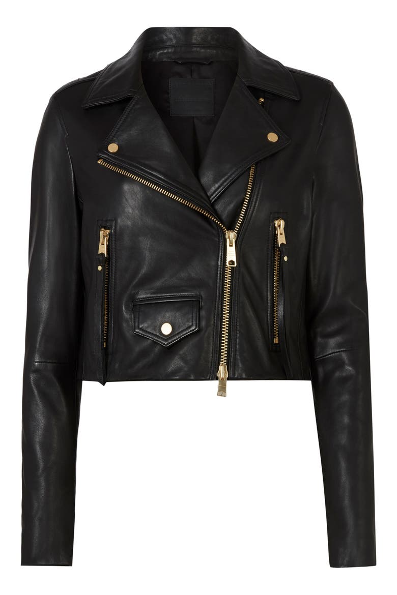 Elora Leather Biker Jacket, Alternate, color, BLACK